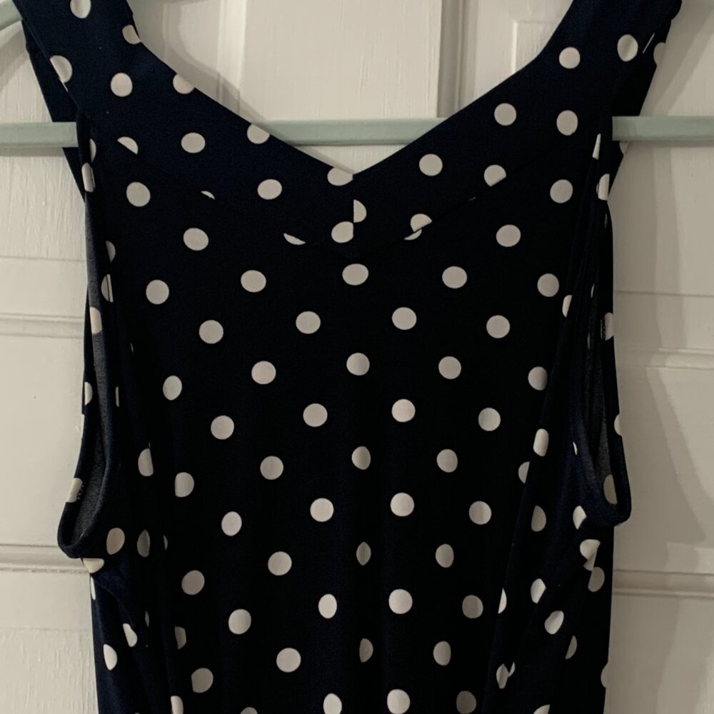 Loft Navy Stretch dress with Polka dots,  criss cross bodice, size 8 - Picture 6 of 9